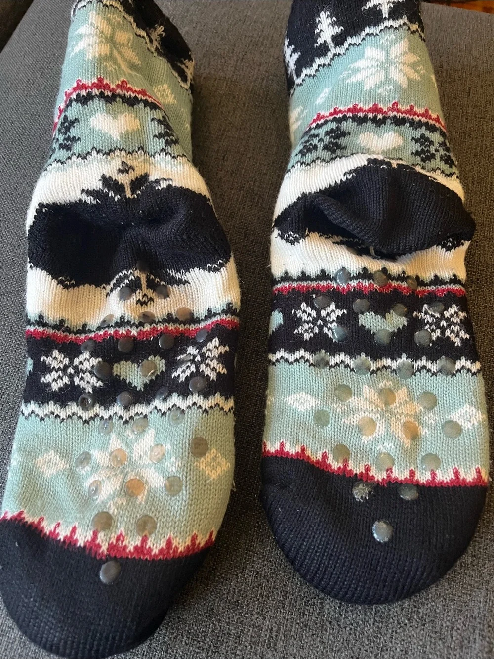 Cozy Fair Isle Slipper Socks 7-11 Non Slip Gripper Sherpa Fleece unisex